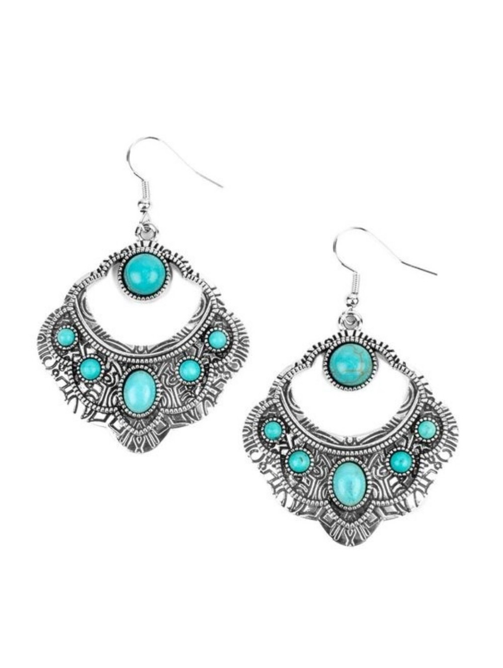 paparazzi Turquoise Stone Silver Filigree Dangle Earrings